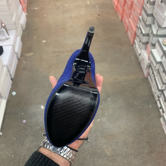 Ring Detail Stiletto Platform Ankle Boot in Deep Blue Faux Suede - Picture 8 of 9